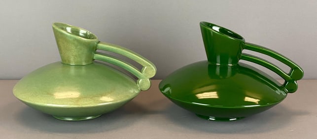 Group of 2 Red Wing Green Art Pottery Pitchers