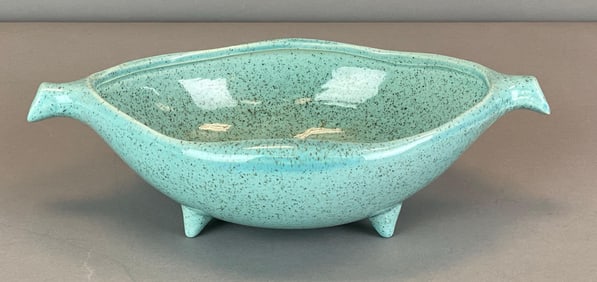 Red Wing Blue Speckled Glaze Handled Bowl