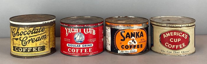 Group of 4 Vintage Metal Advertising Coffee Tins