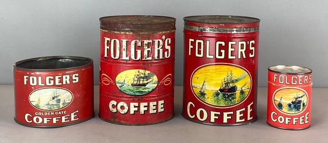 Group of 4 Folgers Coffee Advertising Cans