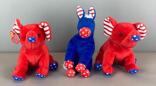 Group of 3 2007 TY Beanie Babies 2.0 US Political Parties Plus Toys