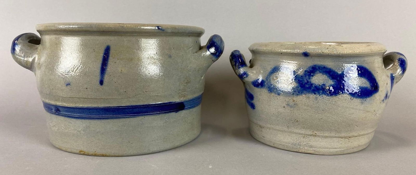 Group of 2 German Stoneware Crocks With Cobalt Designs (1 of 9)