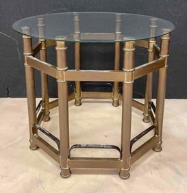 Vintage Brass Bar Glass Top Side Table