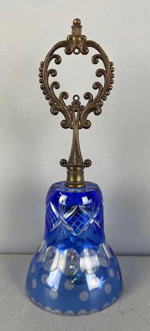Vintage Polish Cobalt Cut to Clear Crystal Dinner Bell (1 of 4)