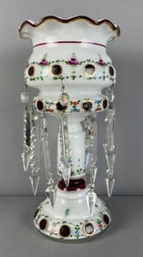 Vintage Bohemian Hand Painted Floral Luster Vase with Prisms