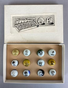 Set of 12 Peltier Picture Comic Glass Marbles