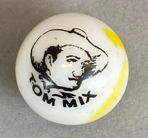 Reproduction Peltier Tom Mix Yellow Swirl Comic Glass Marble