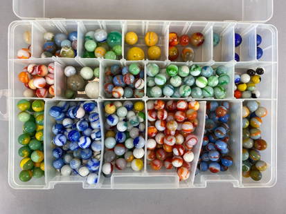 Group of 250+ Assorted Swirl Glass Marbles: Sizes range from 12 - 24 mm across