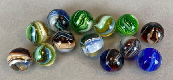 Group of 13 Swirl Glass Marbles