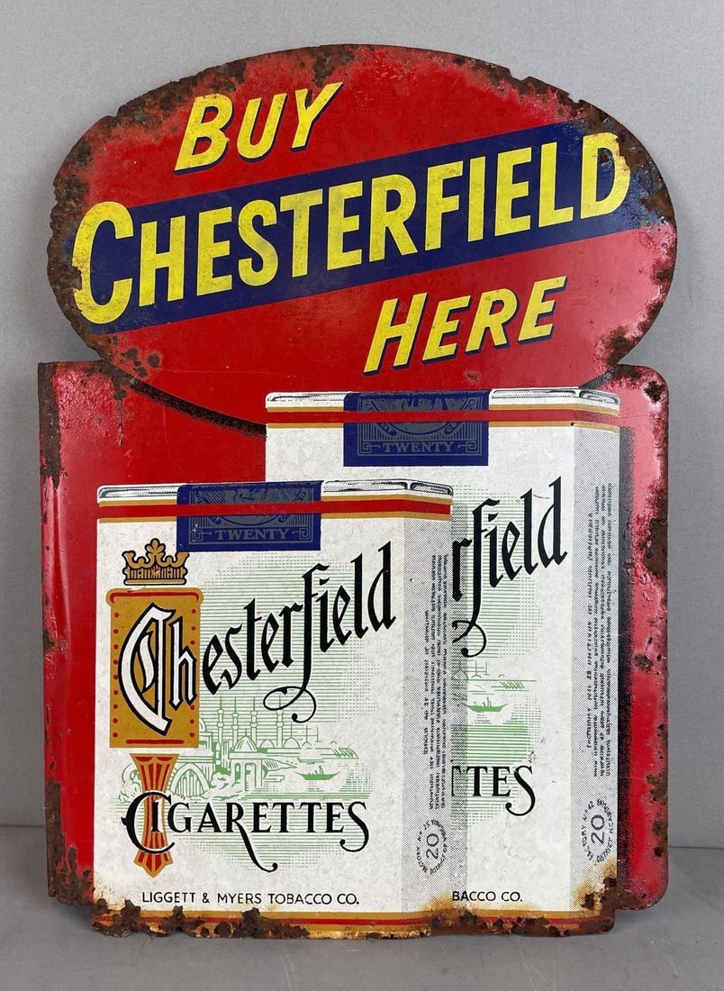 Vintage Chesterfield Cigarettes Metal Flange Advertising Sign (1 of 2)