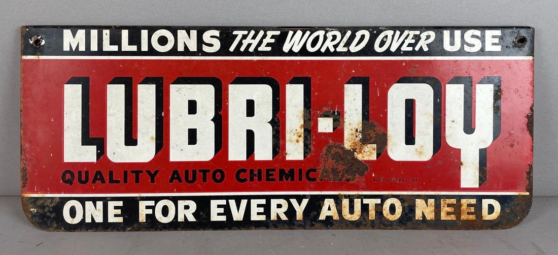Vintage Lubri-Loy Metal Advertising Sign: Likely off of Advertising Display, measures 8 x 20 inches