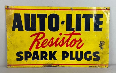Vintage Auto-Lite Resistor Spark Plugs Metal Advertising Sign