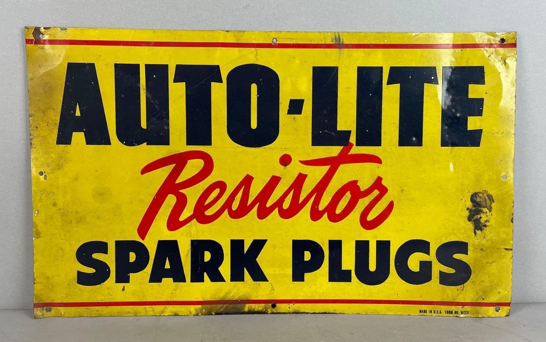 Vintage Auto-Lite Resistor Spark Plugs Metal Advertising Sign (1 of 2)