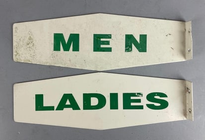 Pair of Men's and Ladies Metal Flange Bathroom Signs
