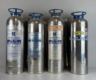 Group of Vintage Chrome Soda-Acid and Water Fire Extinguishers