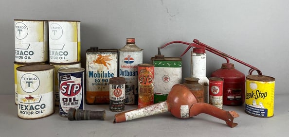 Group of Vintage Automotive Advertising Cans and More