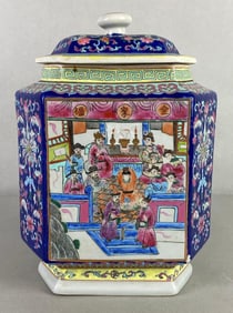 Chinese Famille Rose Painted Hexagonal Porcelain Lidded Jar