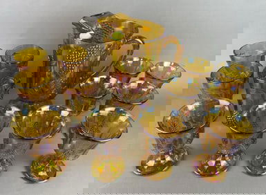 Group 13 Indiana Glass Harvest Grape Marigold Iridescent Carnival Glass Items