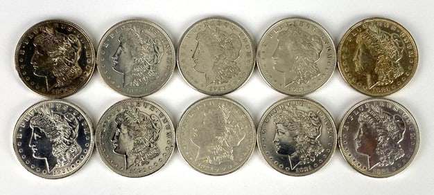 Group of 10 1921 US Morgan Silver Dollars