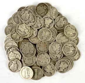 Group of 89 Mercury Silver Dimes