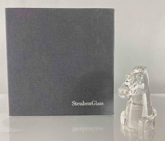 Steuben Crystal Chess Knight Paperweight