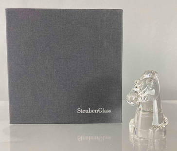 Steuben Crystal Chess Knight Paperweight: With original box. Box measures 3 1/2 x 6 x 6 inches.