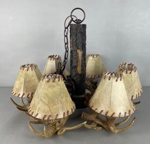 NO SHIPPING AVAILABLE Damaged Vaxcel Lodge 6 Light Antler Chandelier