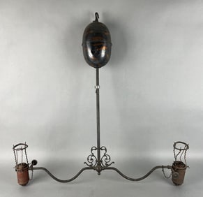 Antique Japanned Copper 2 Arm Gas Light Fixture