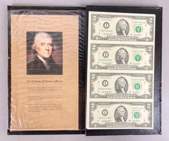2003 World Reserve Bankers Vault Portfolio with a sheet of 4 uncut $2 Dollar Bills