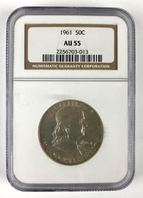1961 NCG Graded AU 55 Franklin Silver Half Dollar