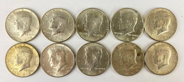 Group of 10 1964 Kennedy Silver Half Dollars