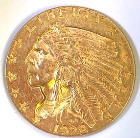 1928 $2.50 US Indian Head Gold Coin