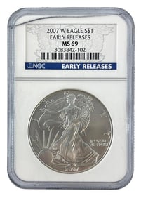 2007 W Early Releases US Mint American Eagle .999 Fine Silver NGC MS69