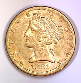 1881 $5 US Liberty Head Gold Coin