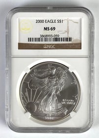 NGC Graded 2000 US $1 American Silver Eagle Silver Dollar MS69