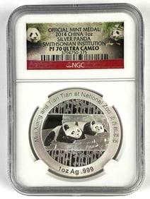 NGC Graded 2014 China Silver Panda 1oz .999 Fine Silver Coin PF70 Ultra Cameo