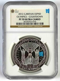 NGC graded 2012 Great Britain £5 Olympics-Countdown Silver Coin PF70 Ultra Cameo