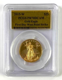 PCGS Graded 2015-W US $25 Gold Eagle 1/2oz .999 Fine Gold Coin PR70DCAM