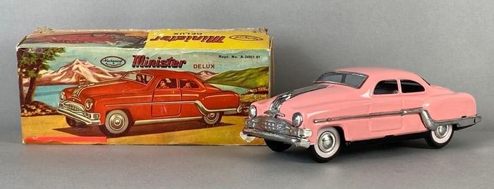 Minist and Delux 1950s Pontiac Tin Friction Car with Box