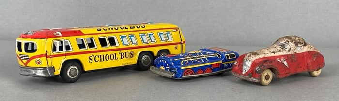 Group of 3 Vintage Tin-Litho and Rubber Vehicles