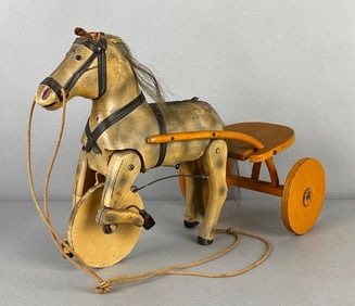 Vintage Wood Horse-Drawn Cart Pull Toy
