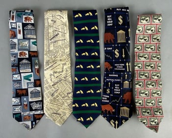 Group of 5 Wall Street/Stock Market Themed Silk Mens Ties