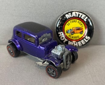 1968 Mattel Hot Wheels Redline 32 Ford Vicky Die-Cast Car with Button