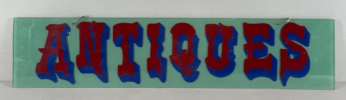 Hand Painted Plastic Antiques Advertising Sign
