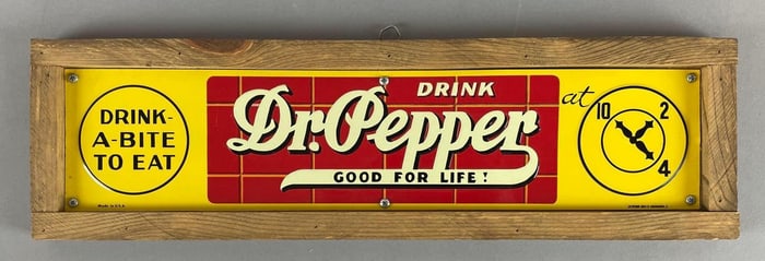 Dr Pepper at 10 2 and 4 Embossed Metal Advertising Sign