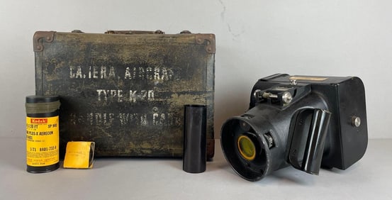 WW2 Folmer Graflex K-20 Aircraft Camera with Case