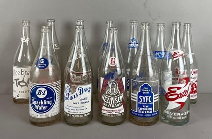Group of Vintage 1 Quart Sparkling Beverage Glass Advertising Bottles