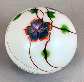 Lindberg Studios Iridescent Art Glass Floral Paperweight