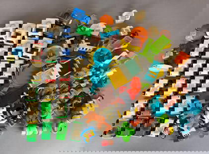 Group of Fisher Price Figurines and More: Includes accessories, vehicles, animals and more, largest measures 7 x 3 1/2 inches