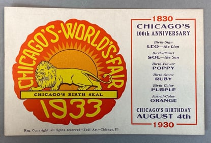 Postcards - 30+ 1933 Chicago Worlds Fair Birth Seal